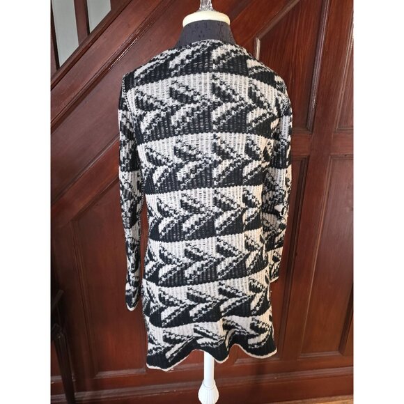Sundance Womens Black & Beige Geometric Pattern Lambswool Cardigan Sweater - Picture 2 of 6